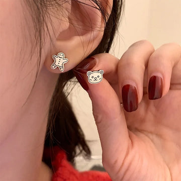 DAIIIBABYYY  -  New Arrival Trendy Cartoon Man & Bear Animal Needle Ladies Stud Earrings Anti Allergy For Women Christmas Gifts
